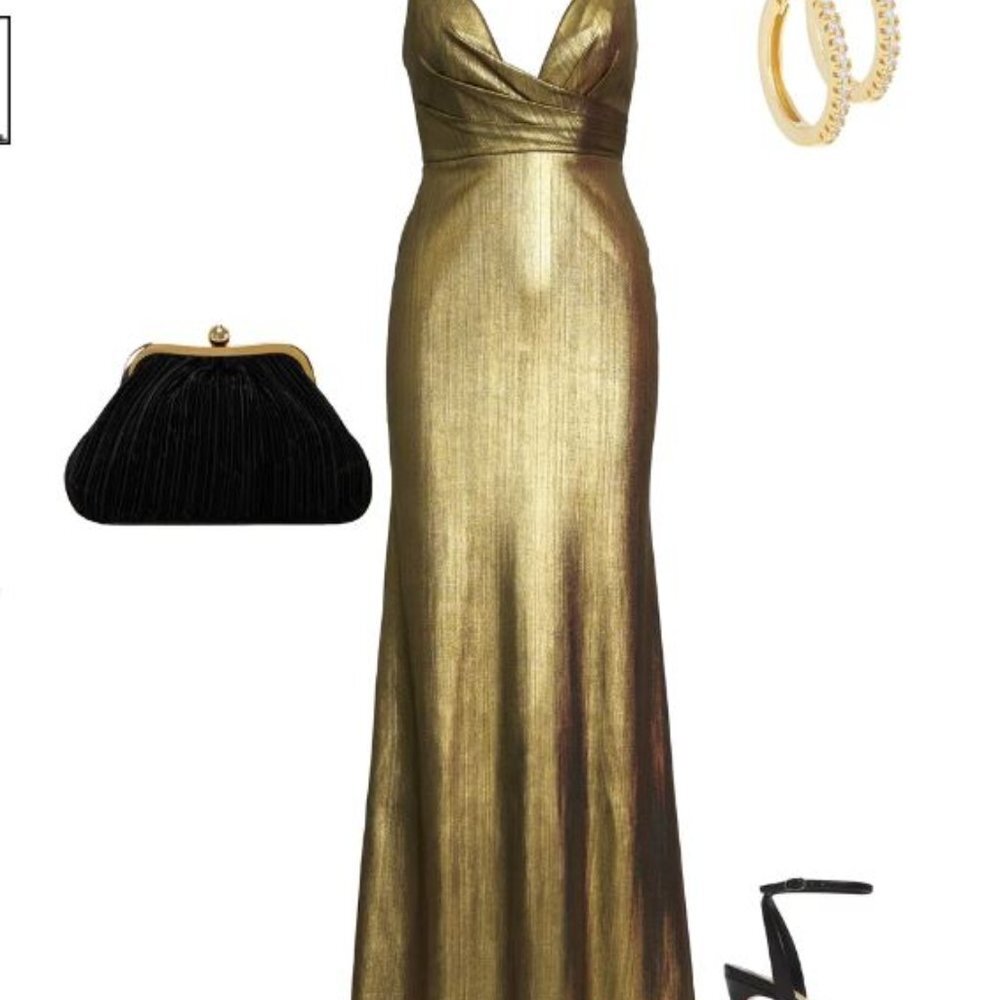 Mac Duggal METALLIC FAUX WRAP SPAGHETTI STRAP GOWN #26408 size 10